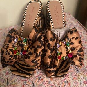 Betsey Johnson Leopard Print Mules with Jewel Accents